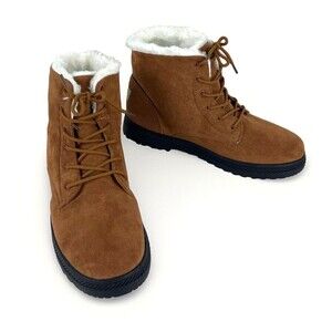 Chestnut Brown Snow Boots Mens SZ 11 Faux Suede Fleese Lined Lace Up Hiking